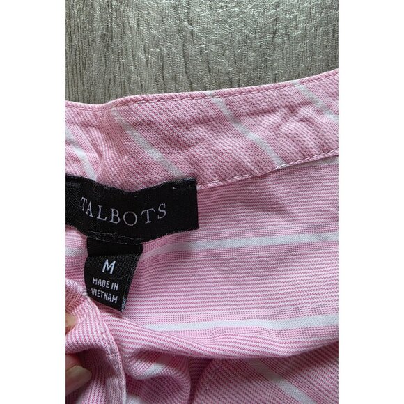 Talbots Womens Pink & White Striped Button-Up Blouse With Tie Waist Size M - Picture 4 of 6
